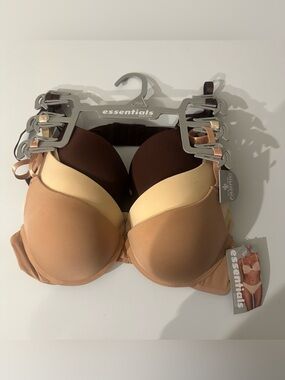 NWT Essentials 3-Pack T-Shirt Bras - Brown, Beige, Cream Sz 36B